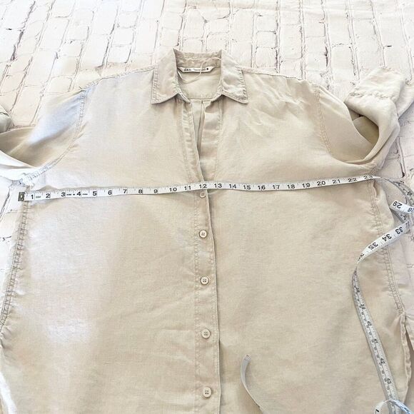 Zara V Neck Button Front Collared in Mid Mink Shirt Top Small - Picture 5 of 8